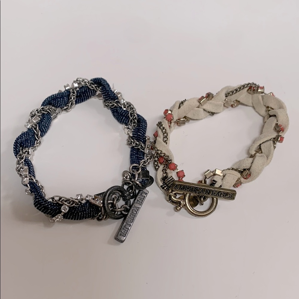 American Eagle Outfitters Women's Blue and Tan Bracelets Set